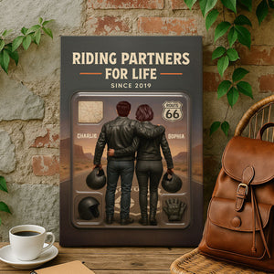 Couple Bikers Riding Partners For Life Personalized Poster Gift For Bikers