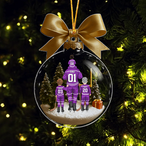 Personalized Hockey Dad & Kids Bow Acrylic Ornament