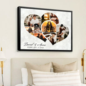 Two Hearts Entangled Photo Collage Canvas, Love Story Collage Gift, Personalized Anniversary Gift For Couples