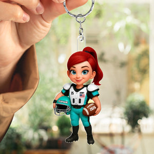 Proud American Football Player - Personalized Acrylic Keychain - Gift For Football Lovers, Grandson, Son, Husband