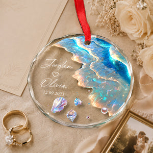 Personalized "Ocean Wave" Glass Ornament β Mermaid Tail Keepsake For Engagement & Wedding Gift