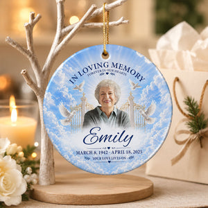 "In Loving Memory β Your Love Lives On" β Personalized Ceramic Ornament | Memorial Gift & Funeral Keepsake