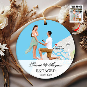 Engagement Ornament - Custom Map & Photo Gift Ceramic Ornament for Couple