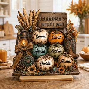 Personalized "Western Leopard Pumpkin Patch" Wooden Plaque β Fall Halloween Decor For Grandma