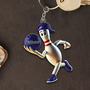 Personalized Running Bowling Keychain Bowling Lover