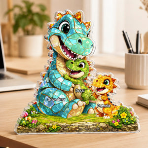 Family Keepsake Gift – Personalized "Happy Dino Family" Custom Shape Acrylic Plaque