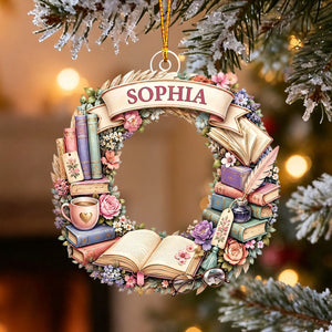 "Reading Is A Journey" β Personalized Christmas Wreath Acrylic Hanging Ornament | Gift For Book Lovers