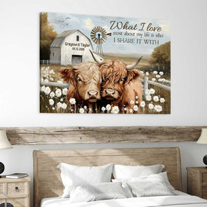 Farmhouse Highland Cow Wall Art Canvas Poster Personalized Couple Anniversary Decor Gift