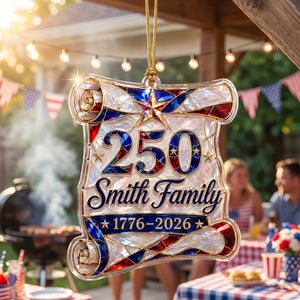 Personalized 1776β2026 Hologram Scroll Acrylic Ornament β America 250th Family Keepsake Gift