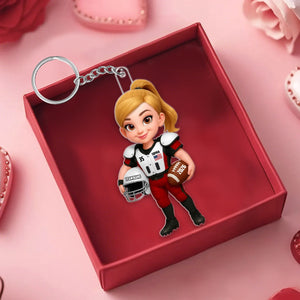 Proud American Football Player - Personalized Acrylic Keychain - Gift For Football Lovers, Grandson, Son, Husband