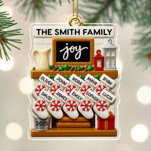 Joy to the World, Stockings By the Fireplace, Personalized Custom Acrylic Ornament