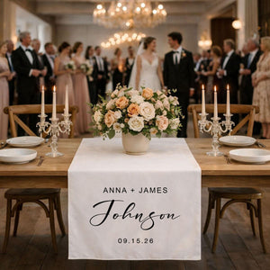 Custom Last Name Wedding Sign - Personalized Names Wedding Table Runner, Engagement Party Gift
