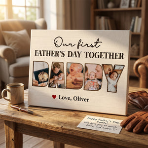 First Father’s Day Gift From Baby Wife, Custom Daddy Photo Collage Canvas Poster,Personalized Gifts For New Dads