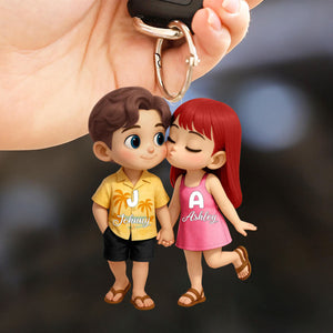 Cute Cartoon Couple Summer Vibe Personalized Acrylic Keychain