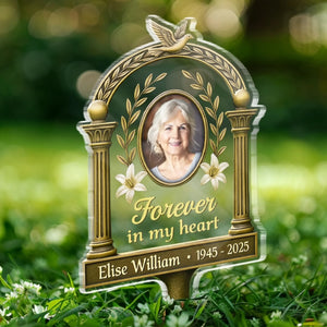 Custom Photo Carried In My Heart - Memorial Personalized Custom Stain Glass Style Acrylic Garden Stake