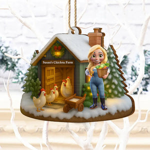 Christmas Chicken Farm - Personalized Custom Shaped Wooden Ornament