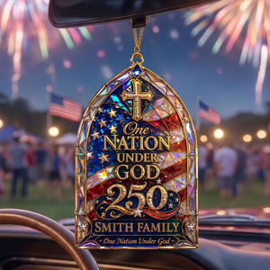 "One Nation Under God" Custom Shape Acrylic Ornament β Hologram America 250th Faith Design | Personalized Patriotic Family Gift