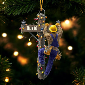 Lineman Outfit - Keeping the Lights On Personalized Christmas Ornament
