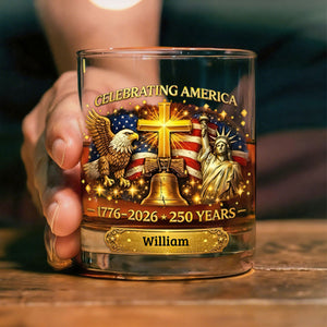Celebrating America 1776-2026 250 Years Theme Personalized Whiskey Glass