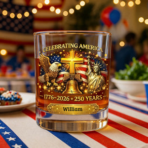 Celebrating America 1776-2026 250 Years Theme Personalized Whiskey Glass