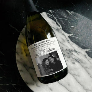 Personalized Photo Wedding Bridesmaid Proposal Wine Label: Newspaper Style Gift