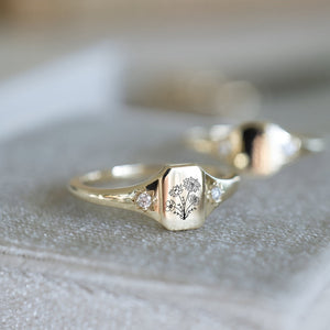 Personalized Birth flower gold ring, Statement flower rings for women, Minimalist ring