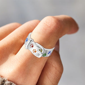 Always In My Heart, Colorful Paw Print Dog Collar-Shaped Ring