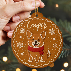 Cheerful Dog With Festive Scarf And Snowflakes, Personalized Wood Ornament, Gift For Dog Lovers