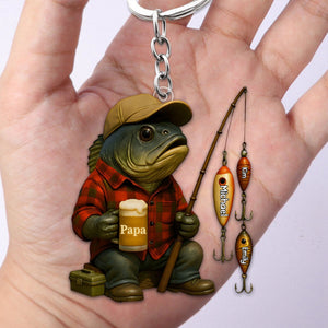 Fishing Dad Acrylic Keychain - Personalized Gift For Dad,Grandpa