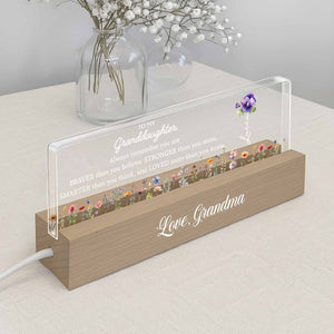 To My Granddaughter Always Remember You Are Braver Flowers, Personalized LED Night Light With Wooden Base, Gift For Granddaughters