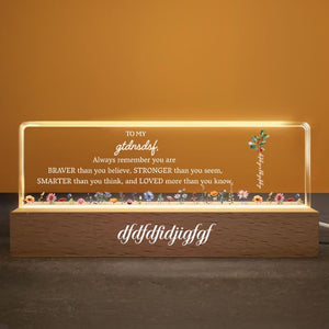 To My Granddaughter Always Remember You Are Braver Flowers, Personalized LED Night Light With Wooden Base, Gift For Granddaughters