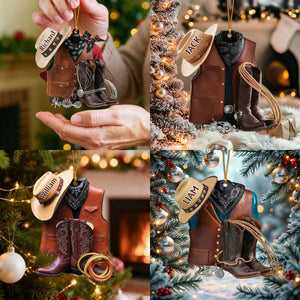 Cowboy Boots and Hat - Personalized Custom Name Ornament, Christmas Gift For Horse lover