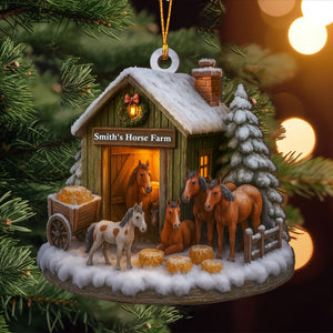 Custom Wood Ornament - Personalized Christmas Birthday Gifts For Women, Men - Christmas At The Horse Farm