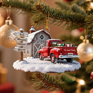 Custom Names Christmas Truck Barn House Family Sign Posts - Personalized Farmhouse Acrylic Ornament
