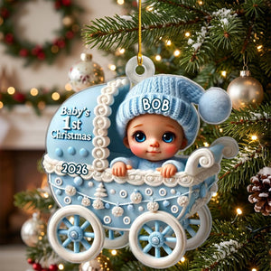 Baby In Carriage β Baby's 1st Christmas Personalized Ornament