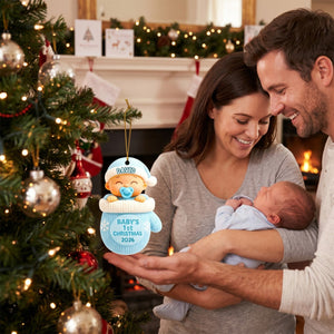 Baby In Glove β Baby's 1st Christmas Personalized Ornament