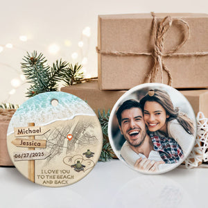 Personalized Couple Turtle City Map Ceramic Ornament - Custom Map & Photo Gift