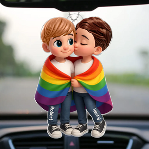 Pride Month LGBTQ+ Couple Love Is Love Personalized Acrylic Car Ornament, Gift For Couple