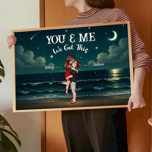 Night Beach Landscape Couple Hugging Kissing Personalized Poster