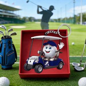 Golf Player On Golf Cart Keychain β Personalized Gift For Golf Lovers