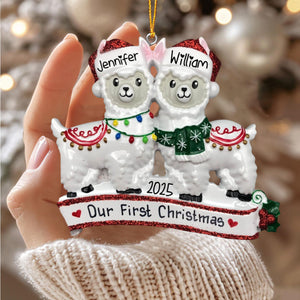 Two Llamas Couples Personalized Christmas Ornament