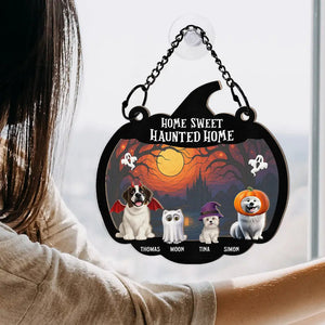 Halloween Home Sweet Haunted Home Pet Lovers - Personalized Window Hanging Suncatcher Ornament