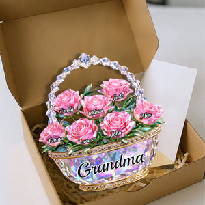 Mom Is My Home - Personalized Shining Flower Basket Acrylic Plaque, Gifts For Mom, Grandma