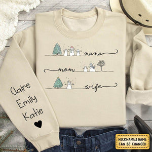 Wife Mom Mimi Christmas Snowman And Grandkids - Family Personalized Sweatshirt