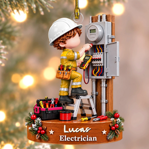 Personalized Electrician Christmas Ornament – Custom Name Electrical Panel & Tool Design Keepsake | Gift For Electricians & Apprentices