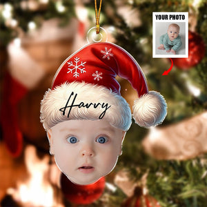 Funny Christmas Face Personalized Santa Hat Photo Ornament