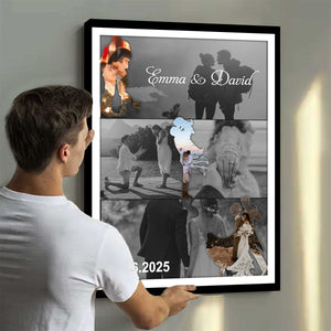 Met - Engaged - Married - Custom Photo Collage Wall Art Canvas Poster Personalized Couple Anniversary Wedding Gift