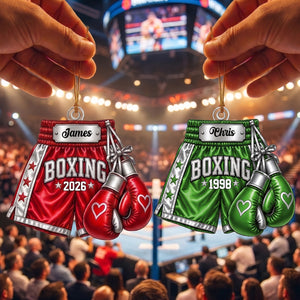 Personalized Boxing Gloves & Shorts Christmas Ornament 2026 β Custom Name Acrylic Keepsake | Gift For Boxers & Coaches