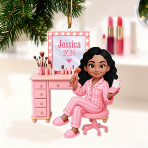 Personalized "Pink Girl Makeup" Acrylic Ornament β Christmas Gift For Daughters & Granddaughters