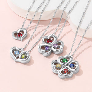 Personalized Heart Lucky Leaf Clover Birthstone Necklace